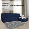 Easy-Going Stretch Sofa Slipcover 2 Pieces L-Shaped Sofa Cover Sectional Couch Cover for Living Room Jacquard Fabric Chaise Lounge Slipcover with Elastic Bottom for Dogs Kids Pets(Large,Chocolate)(Navy)