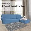Easy-Going Stretch Sofa Slipcover 2 Pieces L-Shaped Sofa Cover Sectional Couch Cover for Living Room Jacquard Fabric Chaise Lounge Slipcover with Elastic Bottom for Dogs Kids Pets(Large,Chocolate)(Light Blue)