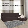Easy-Going Stretch Sofa Slipcover 2 Pieces L-Shaped Sofa Cover Sectional Couch Cover for Living Room Jacquard Fabric Chaise Lounge Slipcover with Elastic Bottom for Dogs Kids Pets(Large,Chocolate)(Chocolate)