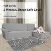 Easy-Going Stretch Sofa Slipcover 2 Pieces L-Shaped Sofa Cover Sectional Couch Cover for Living Room Jacquard Fabric Chaise Lounge Slipcover with Elastic Bottom for Dogs Kids Pets(Large,Chocolate)(Light Gray)