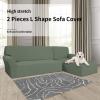 Easy-Going Stretch Sofa Slipcover 2 Pieces L-Shaped Sofa Cover Sectional Couch Cover for Living Room Jacquard Fabric Chaise Lounge Slipcover with Elastic Bottom for Dogs Kids Pets(Large,Chocolate)(Greyish Green)