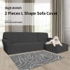 Easy-Going Stretch Sofa Slipcover 2 Pieces L-Shaped Sofa Cover Sectional Couch Cover for Living Room Jacquard Fabric Chaise Lounge Slipcover with Elastic Bottom for Dogs Kids Pets(Large,Chocolate)(Dark Gray)