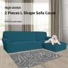 Easy-Going Stretch Sofa Slipcover 2 Pieces L-Shaped Sofa Cover Sectional Couch Cover for Living Room Jacquard Fabric Chaise Lounge Slipcover with Elastic Bottom for Dogs Kids Pets(Large,Chocolate)(Peacock Blue)