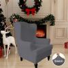Easy-Going Stretch Wingback Chair Sofa Slipcover 1-Piece Sofa Cover Furniture Protector Couch Soft with Elastic Bottom Spandex Jacquard Fabric Small Checks(Wing Chair,Camel)(Grey)