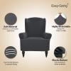 Easy-Going Stretch Wingback Chair Sofa Slipcover 1-Piece Sofa Cover Furniture Protector Couch Soft with Elastic Bottom Spandex Jacquard Fabric Small Checks(Wing Chair,Camel)(Dark Gray)