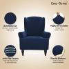 Easy-Going Stretch Wingback Chair Sofa Slipcover 1-Piece Sofa Cover Furniture Protector Couch Soft with Elastic Bottom Spandex Jacquard Fabric Small Checks(Wing Chair,Camel)(Navy)
