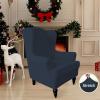 Easy-Going Stretch Wingback Chair Sofa Slipcover 1-Piece Sofa Cover Furniture Protector Couch Soft with Elastic Bottom Spandex Jacquard Fabric Small Checks(Wing Chair,Camel)(Dark Blue)