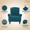 Easy-Going Stretch Wingback Chair Sofa Slipcover 1-Piece Sofa Cover Furniture Protector Couch Soft with Elastic Bottom Spandex Jacquard Fabric Small Checks(Wing Chair,Camel)(Peacock Blue)