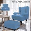 Easy-Going Stretch Wingback Chair Sofa Slipcover 1-Piece Sofa Cover Furniture Protector Couch Soft with Elastic Bottom Spandex Jacquard Fabric Small Checks(Wing Chair,Camel)(Light Blue)