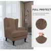 Easy-Going Stretch Wingback Chair Sofa Slipcover 2-Piece Sofa Cover Furniture Protector Couch Soft with Elastic Bottom, Spandex Jacquard Fabric Small Checks, Dark Gray(Brown)