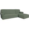Easy-Going Stretch Sofa Slipcover 2 Pieces L-Shaped Sofa Cover Sectional Couch Cover for Living Room Jacquard Fabric Chaise Lounge Slipcover with Elastic Bottom for Dogs Kids Pets(Large,Chocolate)(Greyish Green)