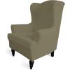 Easy-Going Stretch Wingback Chair Sofa Slipcover 1-Piece Sofa Cover Furniture Protector Couch Soft with Elastic Bottom Spandex Jacquard Fabric Small Checks(Wing Chair,Camel)(Khaki)