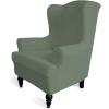 Easy-Going Stretch Wingback Chair Sofa Slipcover 1-Piece Sofa Cover Furniture Protector Couch Soft with Elastic Bottom Spandex Jacquard Fabric Small Checks(Wing Chair,Camel)(Greyish Green)