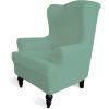 Easy-Going Stretch Wingback Chair Sofa Slipcover 1-Piece Sofa Cover Furniture Protector Couch Soft with Elastic Bottom Spandex Jacquard Fabric Small Checks(Wing Chair,Camel)(Cyan)