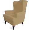 Easy-Going Stretch Wingback Chair Sofa Slipcover 1-Piece Sofa Cover Furniture Protector Couch Soft with Elastic Bottom Spandex Jacquard Fabric Small Checks(Wing Chair,Camel)(Golden)