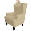 Easy-Going Stretch Wingback Chair Sofa Slipcover 1-Piece Sofa Cover Furniture Protector Couch Soft with Elastic Bottom Spandex Jacquard Fabric Small Checks(Wing Chair,Camel)(Beige)