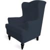 Easy-Going Stretch Wingback Chair Sofa Slipcover 1-Piece Sofa Cover Furniture Protector Couch Soft with Elastic Bottom Spandex Jacquard Fabric Small Checks(Wing Chair,Camel)(Dark Blue)