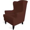Easy-Going Stretch Wingback Chair Sofa Slipcover 1-Piece Sofa Cover Furniture Protector Couch Soft with Elastic Bottom Spandex Jacquard Fabric Small Checks(Wing Chair,Camel)(Coffee)