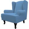 Easy-Going Stretch Wingback Chair Sofa Slipcover 1-Piece Sofa Cover Furniture Protector Couch Soft with Elastic Bottom Spandex Jacquard Fabric Small Checks(Wing Chair,Camel)(Light Blue)