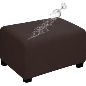 Easy-Going 100% Dual Waterproof Stretch Ottoman Cover Rectangle Folding Storage Stool Furniture Protector Soft Slipcover for Living Room with Elastic Bottom (Large, Dark Gray)(Chocolate)