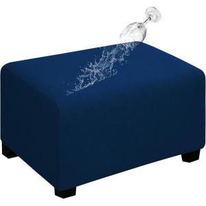 Easy-Going 100% Dual Waterproof Stretch Ottoman Cover Rectangle Folding Storage Stool Furniture Protector Soft Slipcover for Living Room with Elastic Bottom (Large, Dark Gray)(Navy)