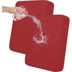 Easy-Going 100% Waterproof 4 Pieces Couch Cushion Covers for Sectional Sofa Left/Right L Shape Chaise Lounge Sofa Seat slipcover Anti-Slip Sofa Cover (3 Seater + 1 Chaise, Dark Gray(Christmas Red)