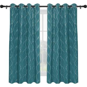 Easy-Going 3D Jacquard 100% Blackout Curtain, Elegant Texture Light Blocking Window Curtain for Living Room, Luxurious Noise Reducing Thick Curtain, 2 Panels, 52×63 in, Peacock Blue(Peacock Blue)