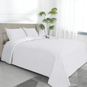 Easy-Going Full/Queen Size Reversible Quilt Set with 1 Quilt and 2 Pillow Shams, Soft Bed Quilt Cover, Lightweight Microfiber Bedspread, Water and Stain Resistant, Gray/Light Gray(Olive Leaf-white/White)