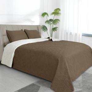 Easy-Going Full/Queen Size Reversible Quilt Set with 1 Quilt and 2 Pillow Shams, Soft Bed Quilt Cover, Lightweight Microfiber Bedspread, Water and Stain Resistant, Gray/Light Gray(Olive Leaf-camel/Ivory)