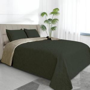 Easy-Going Full/Queen Size Reversible Quilt Set with 1 Quilt and 2 Pillow Shams, Soft Bed Quilt Cover, Lightweight Microfiber Bedspread, Water and Stain Resistant, Gray/Light Gray(Olive Leaf-army Green/Beige)