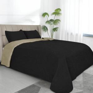 Easy-Going Full/Queen Size Reversible Quilt Set with 1 Quilt and 2 Pillow Shams, Soft Bed Quilt Cover, Lightweight Microfiber Bedspread, Water and Stain Resistant, Gray/Light Gray(Damask-black/Beige)