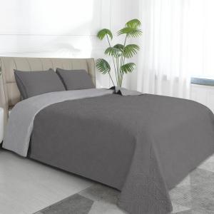 Easy-Going Full/Queen Size Reversible Quilt Set with 1 Quilt and 2 Pillow Shams, Soft Bed Quilt Cover, Lightweight Microfiber Bedspread, Water and Stain Resistant, Gray/Light Gray(Olive Leaf-gray/Light Gray)