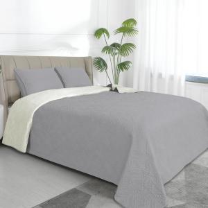 Easy-Going Full/Queen Size Reversible Quilt Set with 1 Quilt and 2 Pillow Shams, Soft Bed Quilt Cover, Lightweight Microfiber Bedspread, Water and Stain Resistant, Gray/Light Gray(Olive Leaf-light Gray/Ivory)