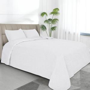 Easy-Going Full/Queen Size Reversible Quilt Set with 1 Quilt and 2 Pillow Shams, Soft Bed Quilt Cover, Lightweight Microfiber Bedspread, Water and Stain Resistant, Gray/Light Gray(Damask-white/White)