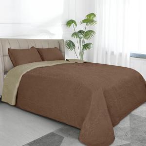 Easy-Going Full/Queen Size Reversible Quilt Set with 1 Quilt and 2 Pillow Shams, Soft Bed Quilt Cover, Lightweight Microfiber Bedspread, Water and Stain Resistant, Gray/Light Gray(Damask-brown/Beige)