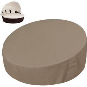 Easy-Going Heavy Duty 600D Outdoor Daybed Cover 75 Inch UV Resistant Patio Round Sofa Cover Waterproof Outdoor Canopy Daybed Sofa Cover with Air Vent 75″ Dia x 35″/18″ H, Black(Camel)