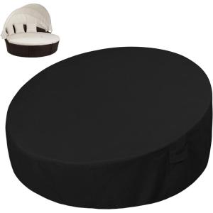 Easy-Going Heavy Duty 600D Outdoor Daybed Cover 75 Inch UV Resistant Patio Round Sofa Cover Waterproof Outdoor Canopy Daybed Sofa Cover with Air Vent 75″ Dia x 35″/18″ H, Black(Black)