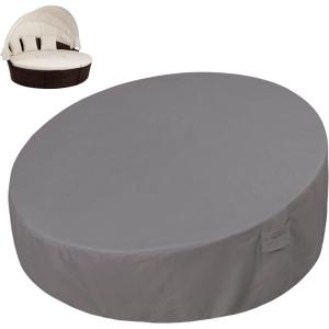 Easy-Going Heavy Duty 600D Outdoor Daybed Cover 75 Inch UV Resistant Patio Round Sofa Cover Waterproof Outdoor Canopy Daybed Sofa Cover with Air Vent 75″ Dia x 35″/18″ H, Black(Grey)