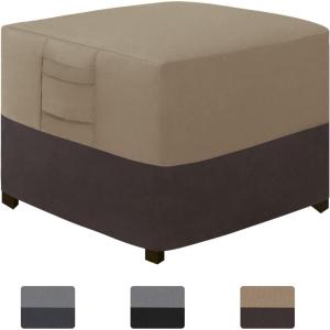 Easy-Going Outdoor Ottoman Cover, Heavy Duty Waterproof Patio Furniture Cover with Padded Handles (1 Pack-25″x25″x17″, Gray/Dark Gray)(Camel/Dark Brown)