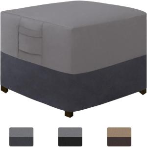Easy-Going Outdoor Ottoman Cover, Heavy Duty Waterproof Patio Furniture Cover with Padded Handles (1 Pack-25″x25″x17″, Gray/Dark Gray)(Gray/Dark Gray)