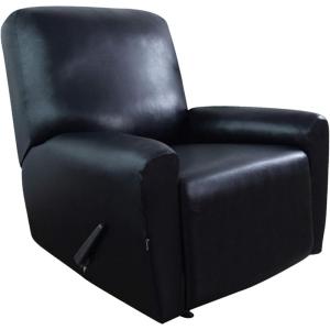 Easy-Going PU Leather Recliner slipcovers, Waterproof Stretch Sofa Covers, 4 Pieces Stretch Furniture Protector, Anti-Slip Elastic Strap Shield Pets Kids Children Cats Dogs (Recliner, Black)(Black)