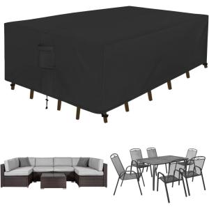 Easy-Going Rectangle Patio Furniture Cover Waterproof Outdoor Dining Table and Chair Cover Anti-UV Outside Sectional Sofa Set Covers (110″L x 84″W x 28″H, Black)(Black)