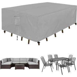 Easy-Going Rectangle Patio Furniture Cover Waterproof Outdoor Dining Table and Chair Cover Anti-UV Outside Sectional Sofa Set Covers (110″L x 84″W x 28″H, Black)(Grey)