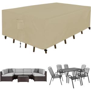 Easy-Going Rectangle Patio Furniture Cover Waterproof Outdoor Dining Table and Chair Cover Anti-UV Outside Sectional Sofa Set Covers (110″L x 84″W x 28″H, Black)(Camel)