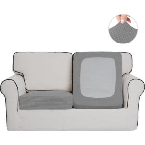Easy-Going Stretch 4 Pieces Couch Cushion Covers for Sectional Sofa Left/Right L Shape Chaise Lounge Sofa Seat slipcover Anti-Slip Sofa Cover Soft (3 Seater + 1 Chaise, Dark Gray)(Light Gray)