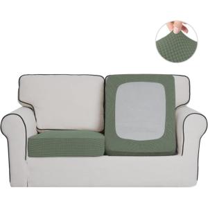 Easy-Going Stretch 4 Pieces Couch Cushion Covers for Sectional Sofa Left/Right L Shape Chaise Lounge Sofa Seat slipcover Anti-Slip Sofa Cover Soft (3 Seater + 1 Chaise, Dark Gray)(Greyish Green)