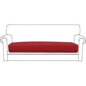 Easy-Going Stretch 4 Pieces Couch Cushion Covers for Sectional Sofa Left/Right L Shape Chaise Lounge Sofa Seat slipcover Anti-Slip Sofa Cover Soft (3 Seater + 1 Chaise, Dark Gray)(Christmas Red)