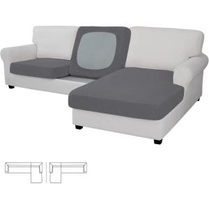 Easy-Going Stretch 4 Pieces Couch Cushion Covers for Sectional Sofa Left/Right L Shape Chaise Lounge Sofa Seat slipcover Anti-Slip Sofa Cover Soft (3 Seater + 1 Chaise, Dark Gray)(Grey)