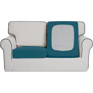 Easy-Going Stretch 4 Pieces Couch Cushion Covers for Sectional Sofa Left/Right L Shape Chaise Lounge Sofa Seat slipcover Anti-Slip Sofa Cover Soft (3 Seater + 1 Chaise, Dark Gray)(Peacock Blue)