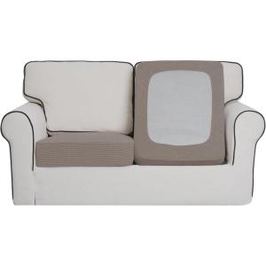 Easy-Going Stretch 4 Pieces Couch Cushion Covers for Sectional Sofa Left/Right L Shape Chaise Lounge Sofa Seat slipcover Anti-Slip Sofa Cover Soft (3 Seater + 1 Chaise, Dark Gray)(Taupe)
